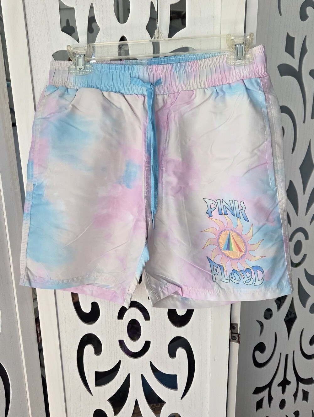 PInk Floyd Tie Dye Swim Trunks Board Shorts Mens Pastel Beach Size Small NWT